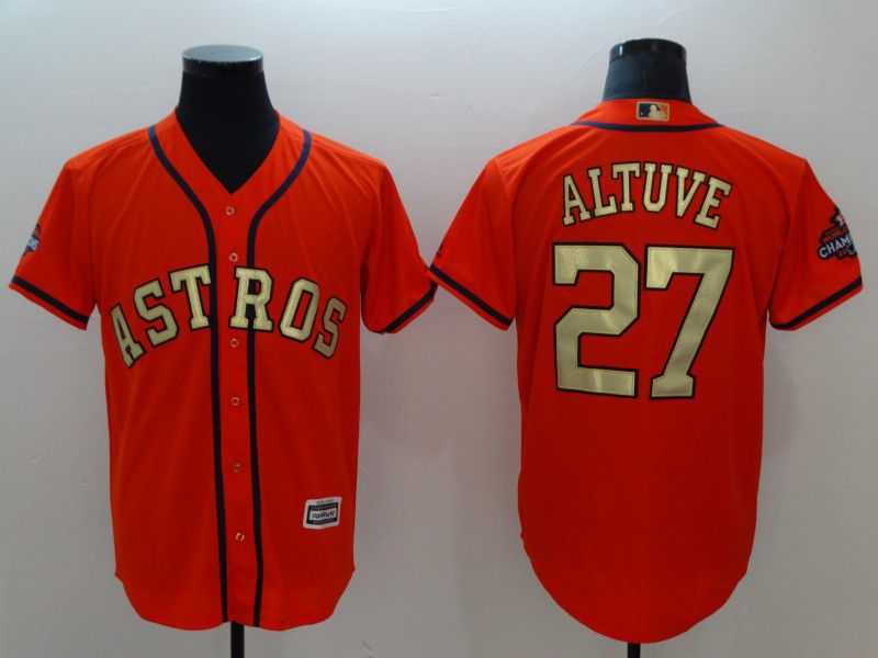 Men Houston Astros #27 Altuve Orange Game Champion Edition MLB Jerseys